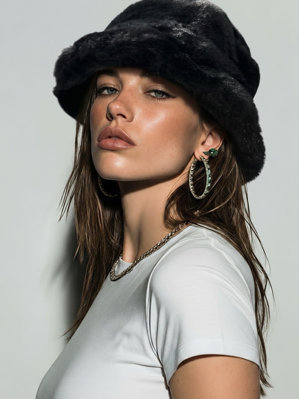 Black Faux Fur Bucket Hat
